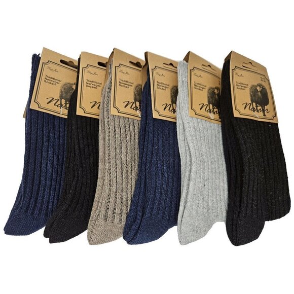 Men's Wool Blend Socks Size 10-13 Norweger Warm Winter Thermal Crew Socks 6-PACK - Picture 1 of 2